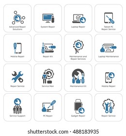Repair Service and Maintenance Icons Set.  Isolated Illustration.