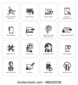 Repair Service and Maintenance Icons Set.  Isolated Illustration.