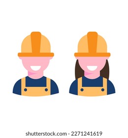 Repair service man and woman worker logo. Mechanic workshop. Vector illustration set.
