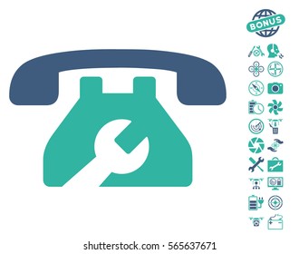 Repair Service Phone pictograph with bonus uav tools symbols. Vector illustration style is flat iconic cobalt and cyan symbols on white background.