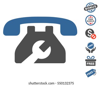 Repair Service Phone pictograph with free bonus graphic icons. Vector illustration style is flat iconic symbols, cobalt and gray colors, white background.