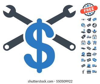 Repair Service Price icon with free bonus symbols. Vector illustration style is flat iconic symbols, smooth blue colors, white background.