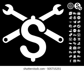 Repair Service Price pictograph with free bonus pictograms. Vector illustration style is flat iconic symbols, white color, black background.