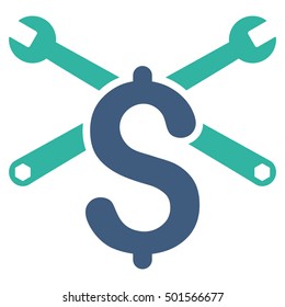 Repair Service Price vector pictogram. Style is flat graphic bicolor symbol, cobalt and cyan colors, white background.