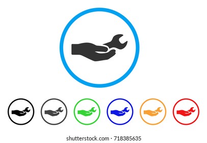 Repair Service rounded icon. Style is a flat repair service gray symbol inside light blue circle with black, gray, green, blue, red, orange color versions.