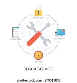 Repair service and support. Modern flat design template. Infographic background.