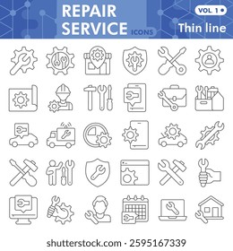 Repair service symbols collection or sketches. handyman job theme bar in thin line style signs for web and app. Vector graphics isolated on white background