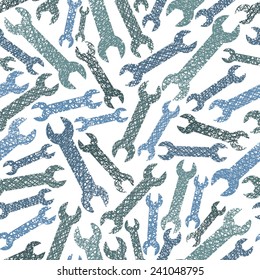 Repair service theme seamless background, Wrenches seamless pattern, vector, hand drawn lines textures used.