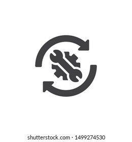 Repair service tool vector icon. filled flat sign for mobile concept and web design. Gear with wrench and update arrows glyph icon. Symbol, logo illustration. Vector graphics