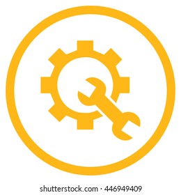 Repair Service vector icon. Image style is a flat icon symbol inside a circle, yellow color, white background.
