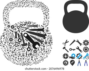 Repair service weight collage of service tools. Vector weight is composed of cogs, spanners, and other tools, and based on weight icon. Concept of technical company.