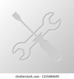 Repair service, wrench and screwdriver, tools. Paper design. Cutted symbol. Pitted style