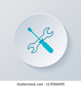 Repair service, wrench and screwdriver, tools. Cut circle with gray and blue layers. Paper style