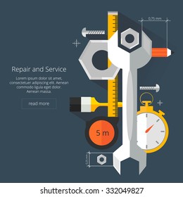 Repair and Service.Home and Mechanic renovation concept.Flat vector illustration