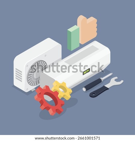 Repair and services air conditioner logo. 3d flat isometric vector illustration.