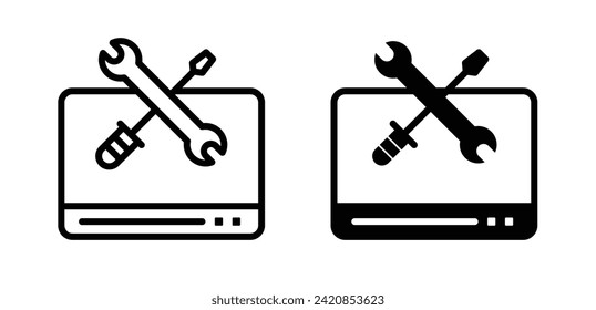 Icono de línea de servicios de reparación. Icono de asistencia técnica en color blanco y negro.