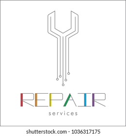 REPAIR SERVICES LOGO.  Computer Technology Logo template designs, Gadget Service logo template designs. Silhouette of a silhouette of a wrench. Technology electronic sign.  Vector illustration EPS10.