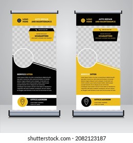 Repair and servicing roll up banner design template vector