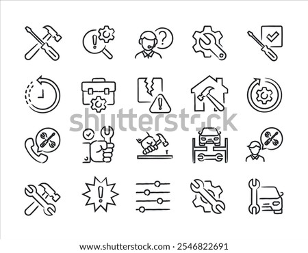 Repair and setting hand drawn doodle sketch style line icons