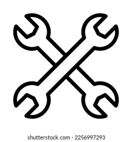 Repair or setting icon with wrench tool in black outline style