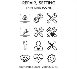 REPAIR SETTING THIN LINE ICONS COLLECTION VECTOR EPS FILE