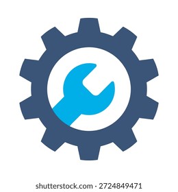Icono de Configuraciones de reparación icono de Vector plano azul diseño de la llave de engranaje símbolo de mantenimiento servicio de reparación herramienta de Asistencia signo de elemento gráfico