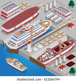 Repair of ships. Dock. Isometric. Vector illustration.