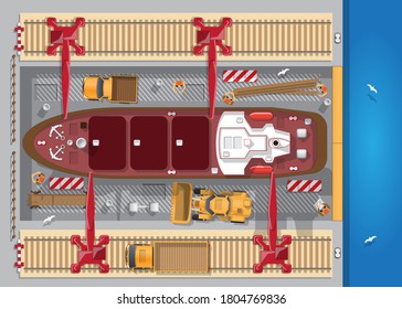 Repair of ships. Dock. View from above. Vector illustration.