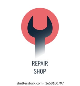 Repair shop logo. Wrench or spanner inside circle. Repair service or maintenance concept. Maintenance logo or icon. Vector illustration