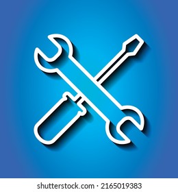 Repair simple icon vector.  Flat design. White icon with shadow on blue background.ai