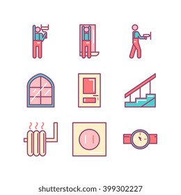 Repair sings set. Thin line art icons. Flat style illustrations isolated on white.