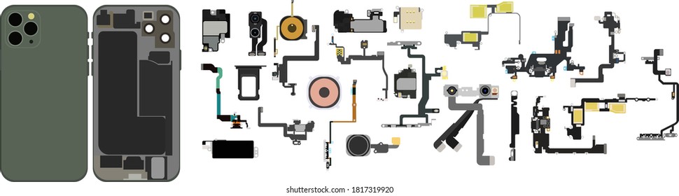 Repair the smartphone. disassembled phone components. vector. clipart isolated