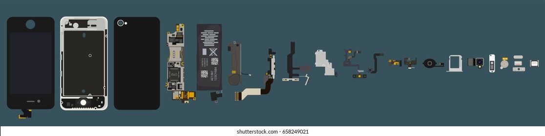 Repair the smartphone. disassembled phone components. vector. clipart isolated