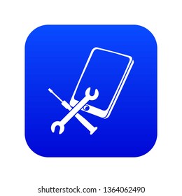 Repair smartphone icon blue vector isolated on white background