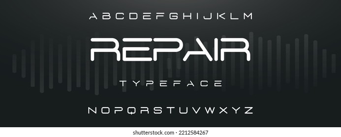 REPAIR Sports minimal tech font letter set. Luxury vector typeface for company. Modern gaming fonts logo design.