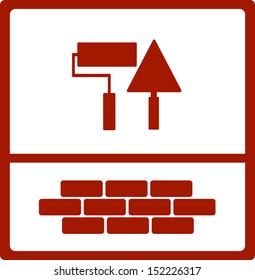 repair symbol with bricks, roller and trowel icon 
