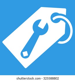 Repair Tag vector icon. Style is flat symbol, white color, rounded angles, blue background.