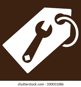Repair Tag vector icon. Style is flat symbol, white color, rounded angles, brown background.