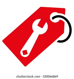 Repair Tag vector icon. Style is bicolor flat symbol, intensive red and black colors, rounded angles, white background.