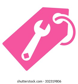 Repair Tag vector icon. Style is flat symbol, pink color, rounded angles, white background.