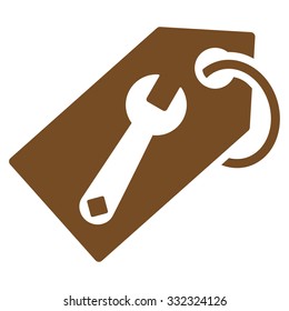 Repair Tag vector icon. Style is flat symbol, brown color, rounded angles, white background.