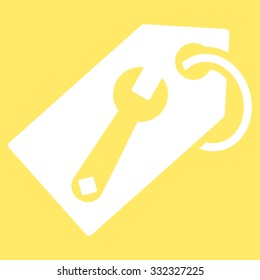 Repair Tag vector icon. Style is flat symbol, white color, rounded angles, yellow background.