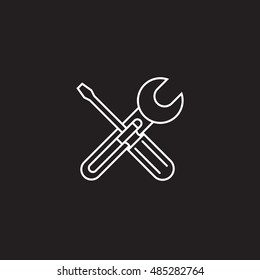 Repair thin line icon, settings outline vector logo illustration, wrench and screwdriver linear pictogram isolated on black