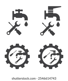 Herramienta de reparación con grifo roto del grifo del grifo del grifo y gota de agua icono