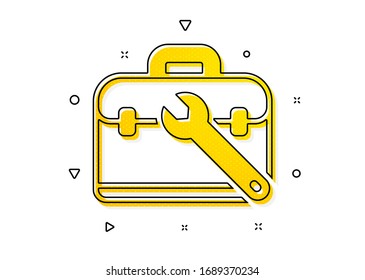 Repair tool case sign. Spanner tool icon. Fix instruments symbol. Yellow circles pattern. Classic tool case icon. Geometric elements. Vector