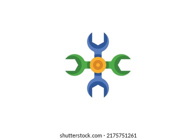 Vector de logotipos monolíneos de la herramienta de reparación