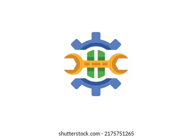 Repair Tool Colored Monoline Logo Vector