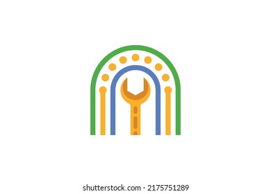 Repair Tool Colored Monoline Logo Vector
