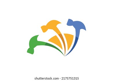 Reparaturwerkzeuge mit farbigem Monoline-Logo-Vektorgrafik