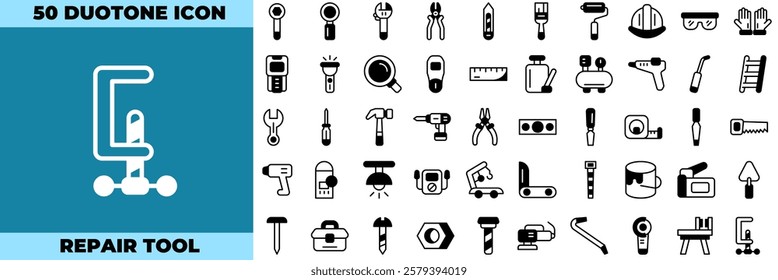 Repair Tool Duotone Editable Icons set. Vector illustration in modern thin duotone style of repair icons: tool, hardware, measuring, etc